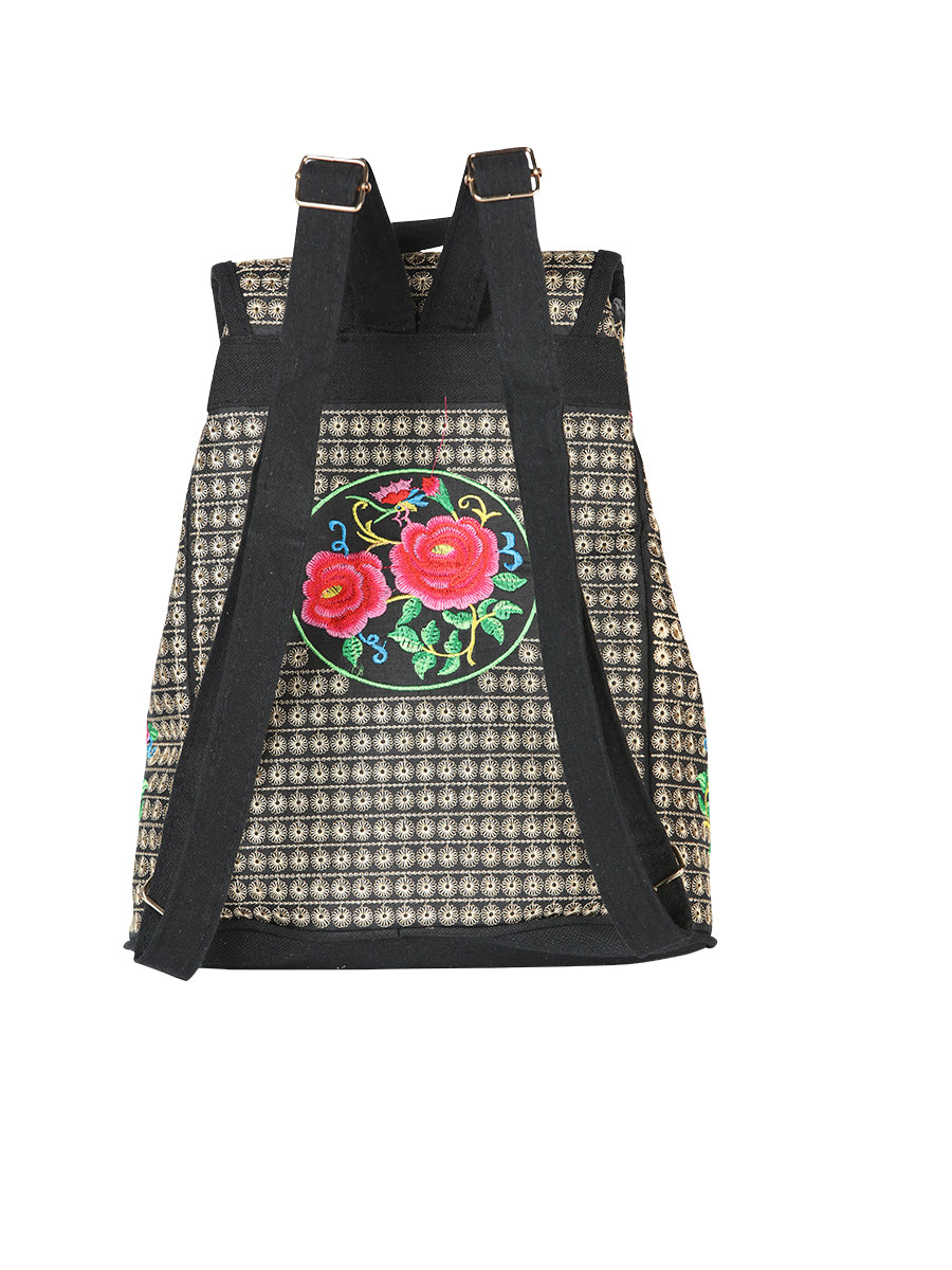 Bolsa Bordada Mochila El General Ac-185 Tela Negro/Rosa 702185
