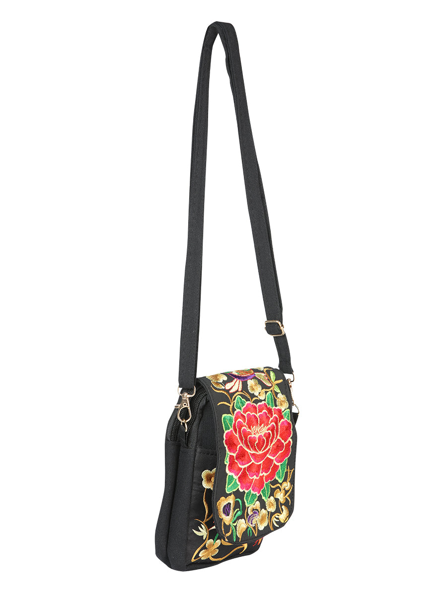 Bolsa Bordada El General Ac-186 Tela Negro/Rosa 702186