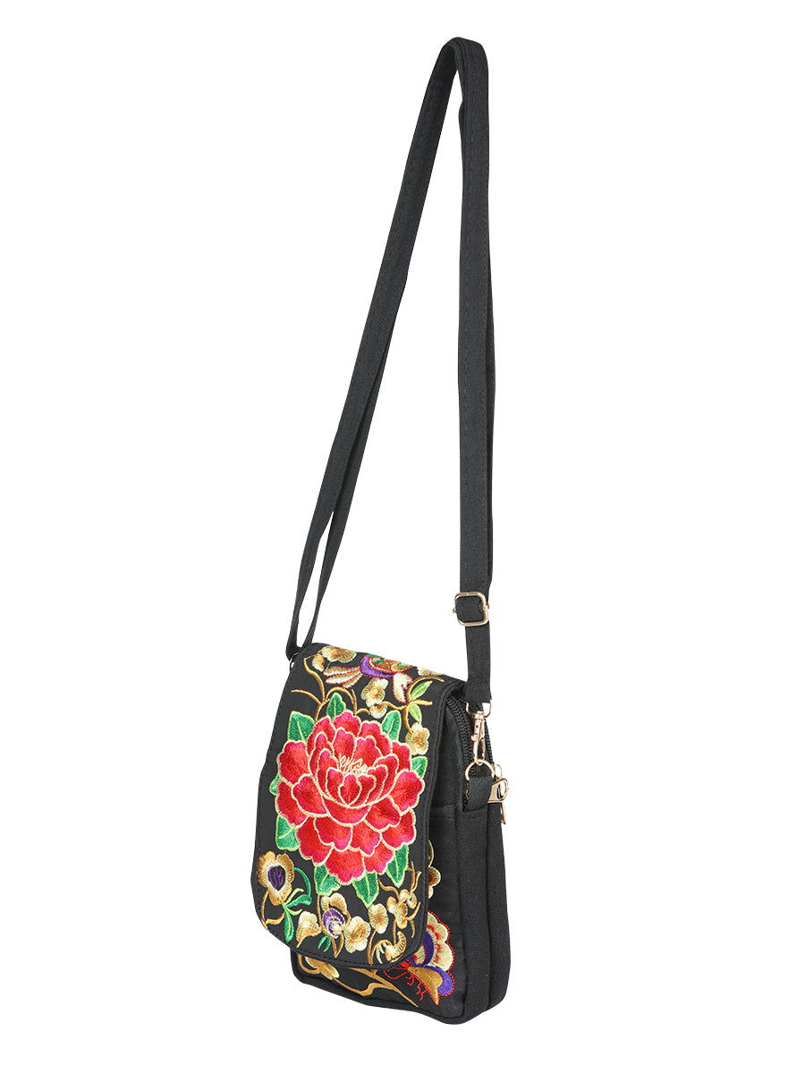 Bolsa Bordada El General Ac-186 Tela Negro/Rosa 702186