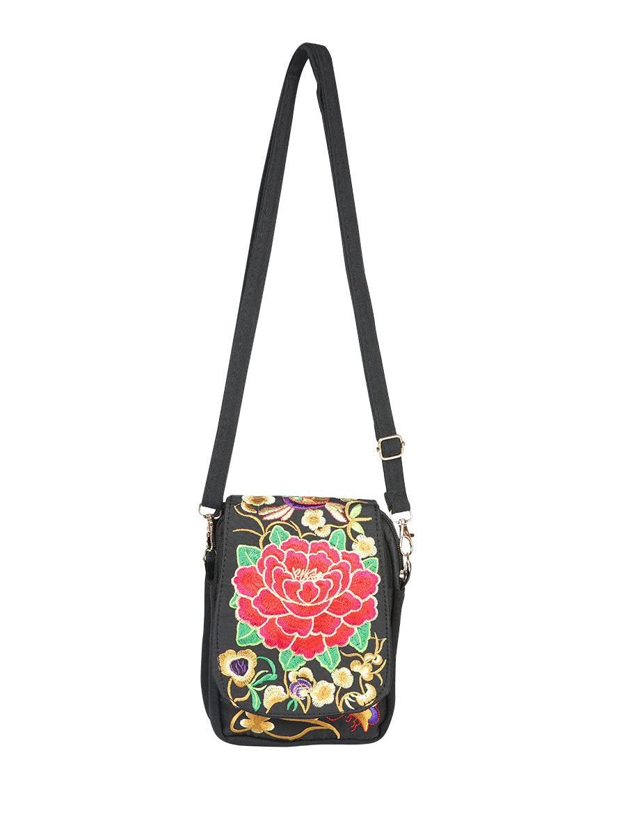 Bolsa Bordada El General Ac-186 Tela Negro/Rosa 702186
