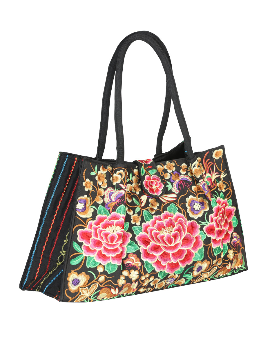 Bolsa Bordada El General Ac-194 Tela Negro/Rosa 702188