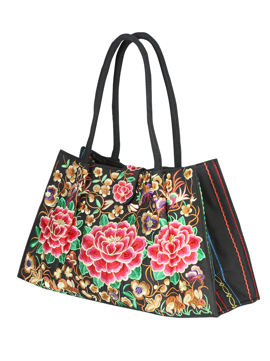 Bolsa Bordada El General Ac-194 Tela Negro/Rosa 702188