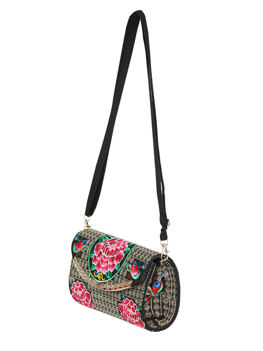 Bolsa Bordada El General Ac-332 Tela Negro/Rosa 702191