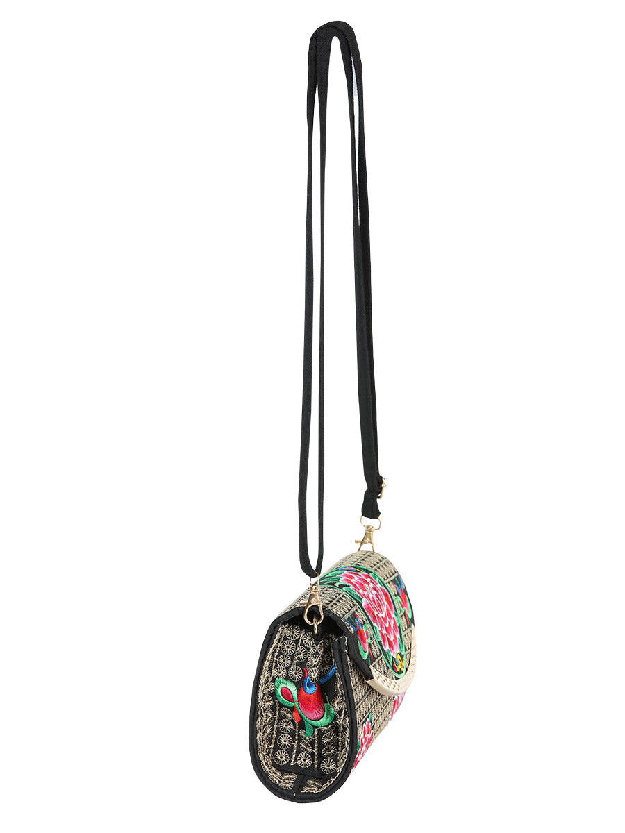 Bolsa Bordada El General Ac-332 Tela Negro/Rosa 702191