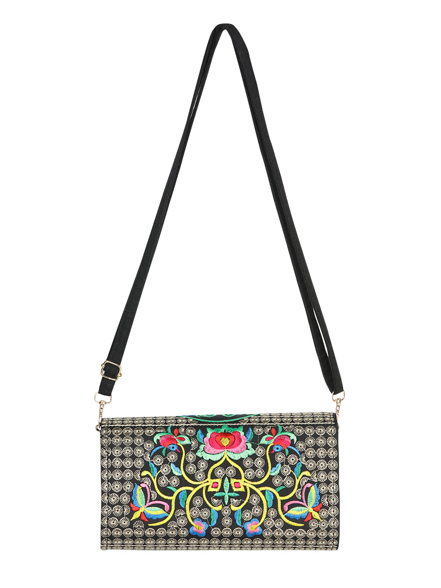 Bolsa Bordada El General Ac-332 Tela Negro/Rosa 702191