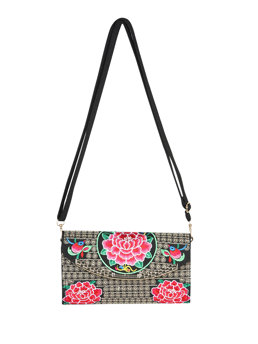 Bolsa Bordada El General Ac-332 Tela Negro/Rosa 702191
