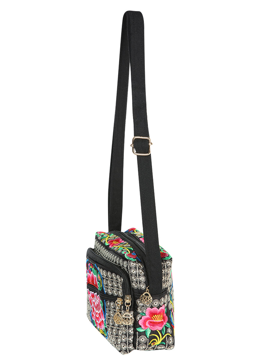 Bolsa Bordada El General Ac-337 Tela Negro/Rosa 702192
