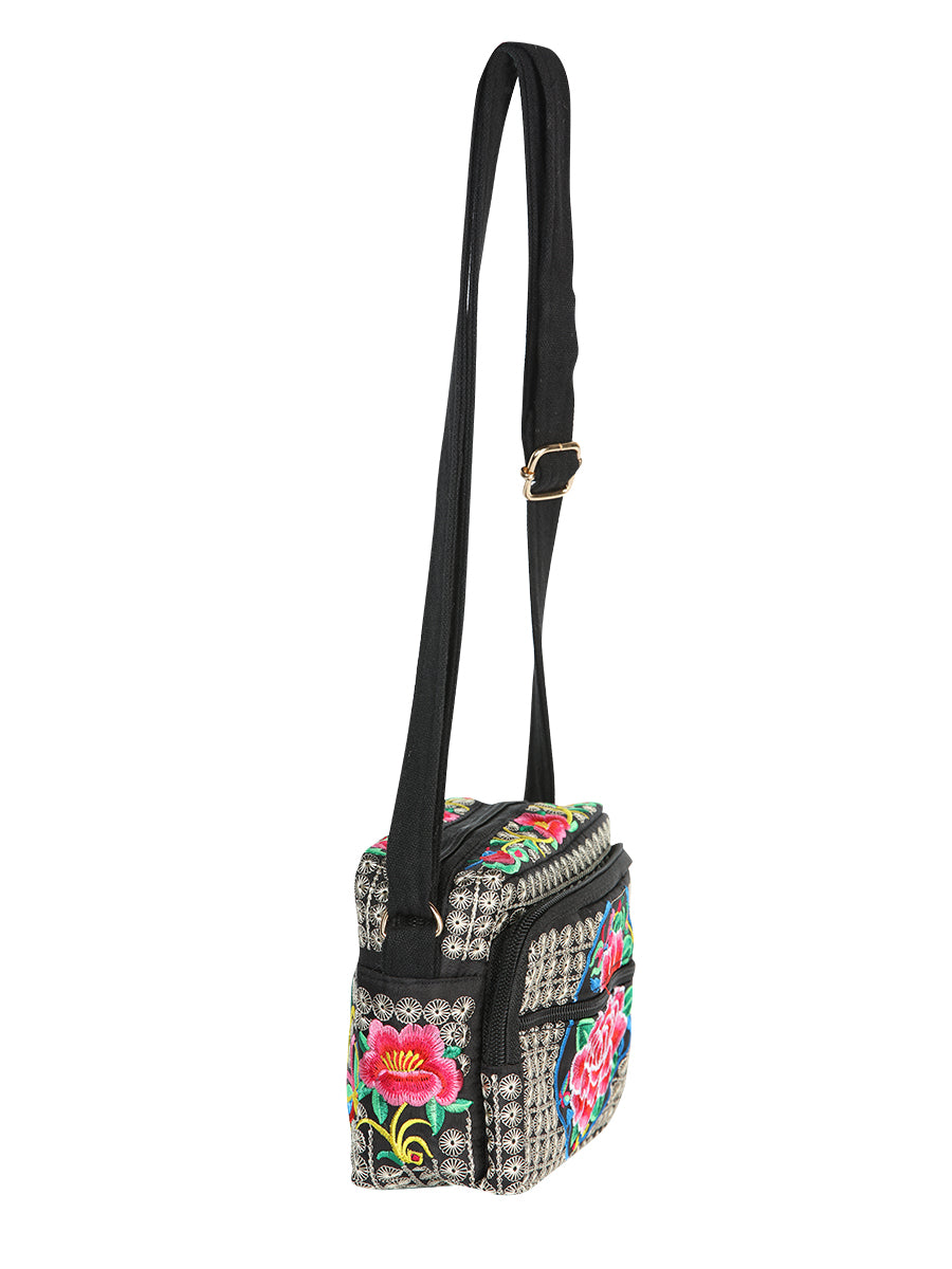 Bolsa Bordada El General Ac-337 Tela Negro/Rosa 702192