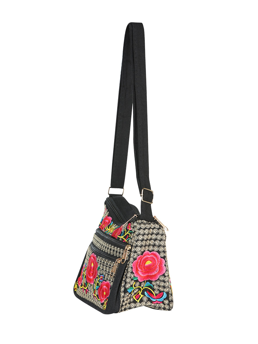 Bolsa Bordada El General Ac-359 Tela Negro/Rosa 702194
