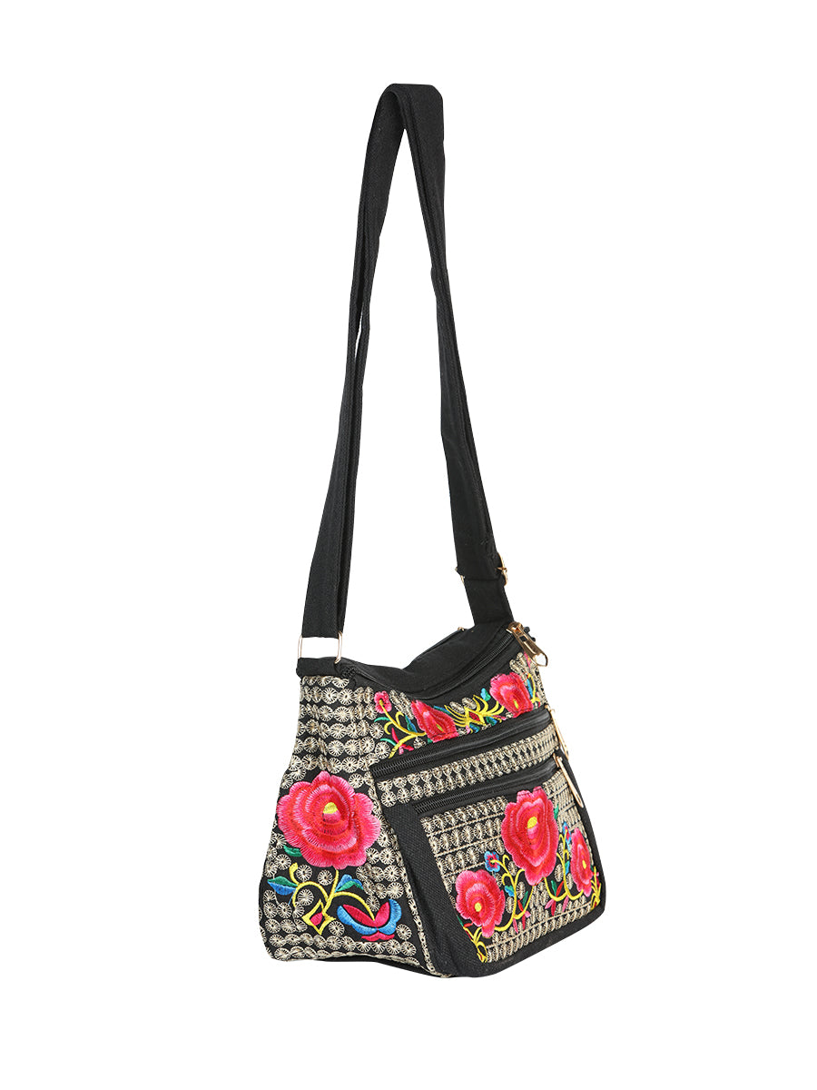 Bolsa Bordada El General Ac-359 Tela Negro/Rosa 702194
