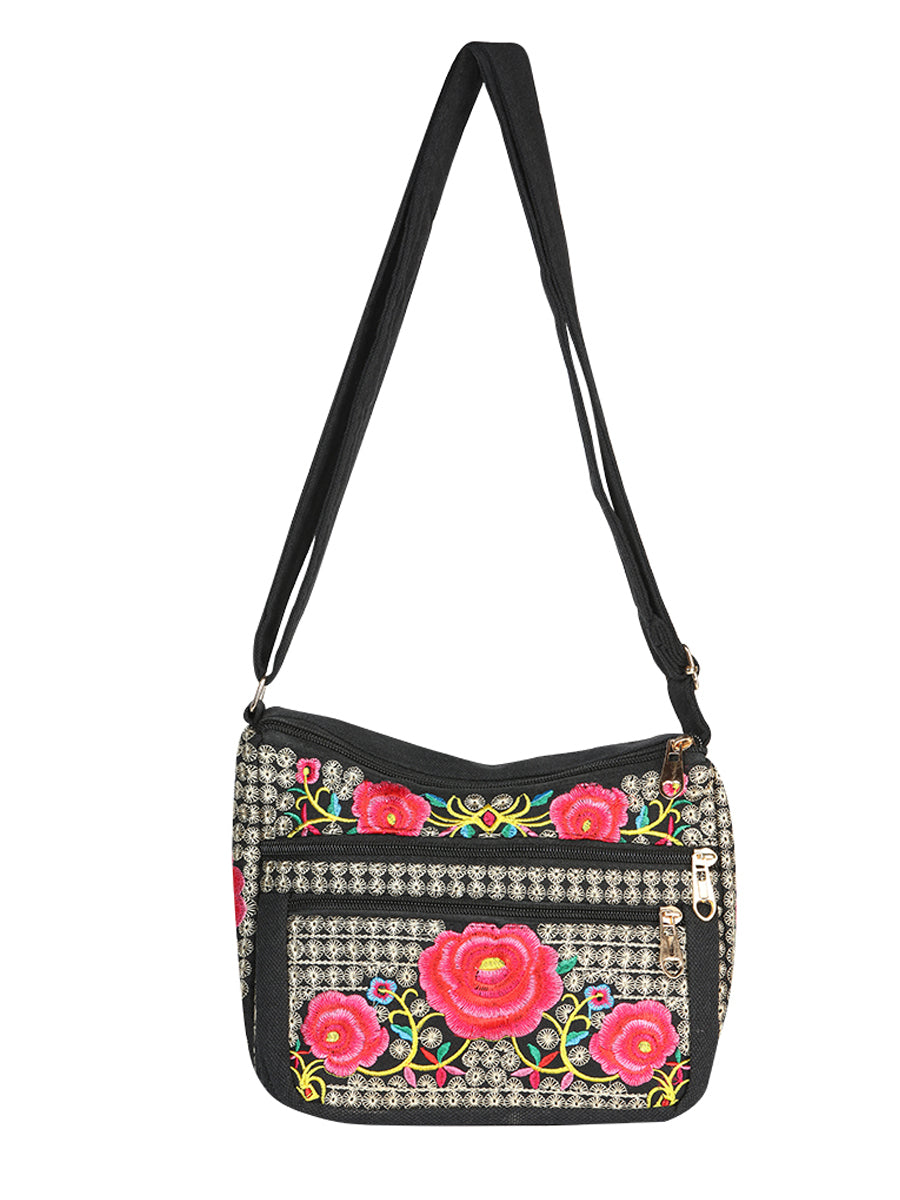Bolsa Bordada El General Ac-359 Tela Negro/Rosa 702194