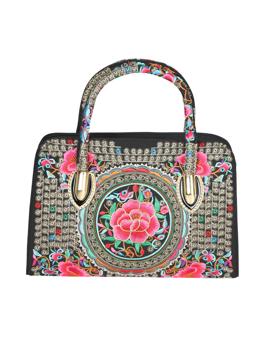 Bolsa Bordada El General Ac-370 Tela Negro/Rosa 702195