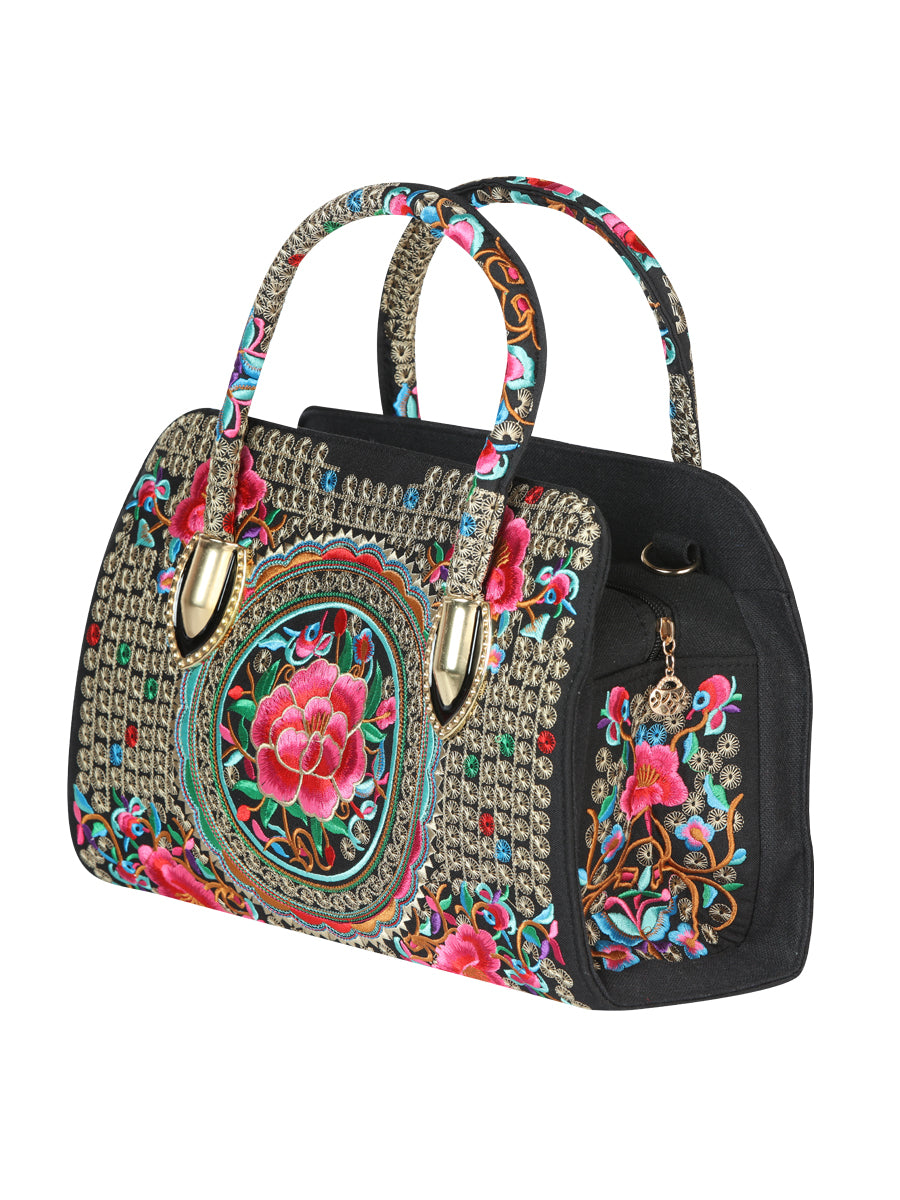 Bolsa Bordada El General Ac-370 Tela Negro/Rosa 702195