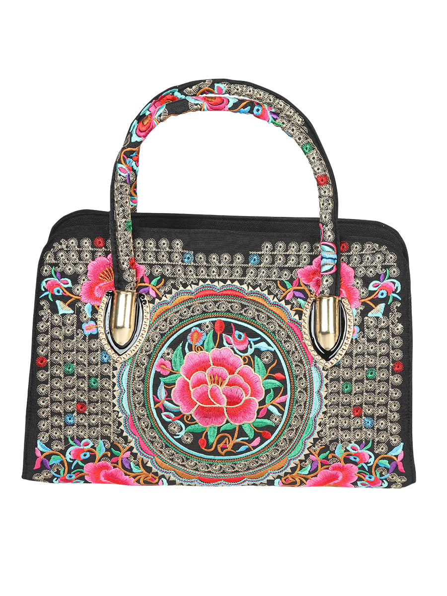 Bolsa Bordada El General Ac-370 Tela Negro/Rosa 702195