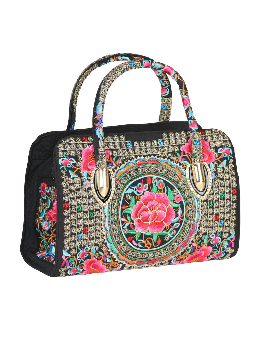 Bolsa Bordada El General Ac-370 Tela Negro/Rosa 702195